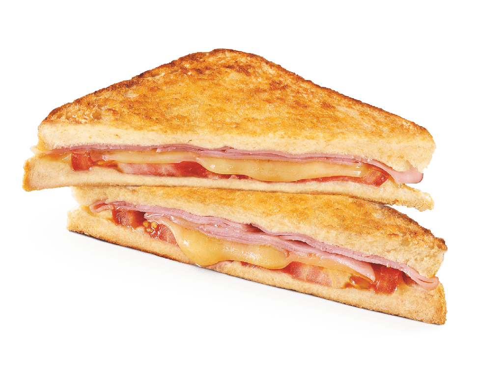 TOASTED HAM, MELTING CHEESE AND TOMATO